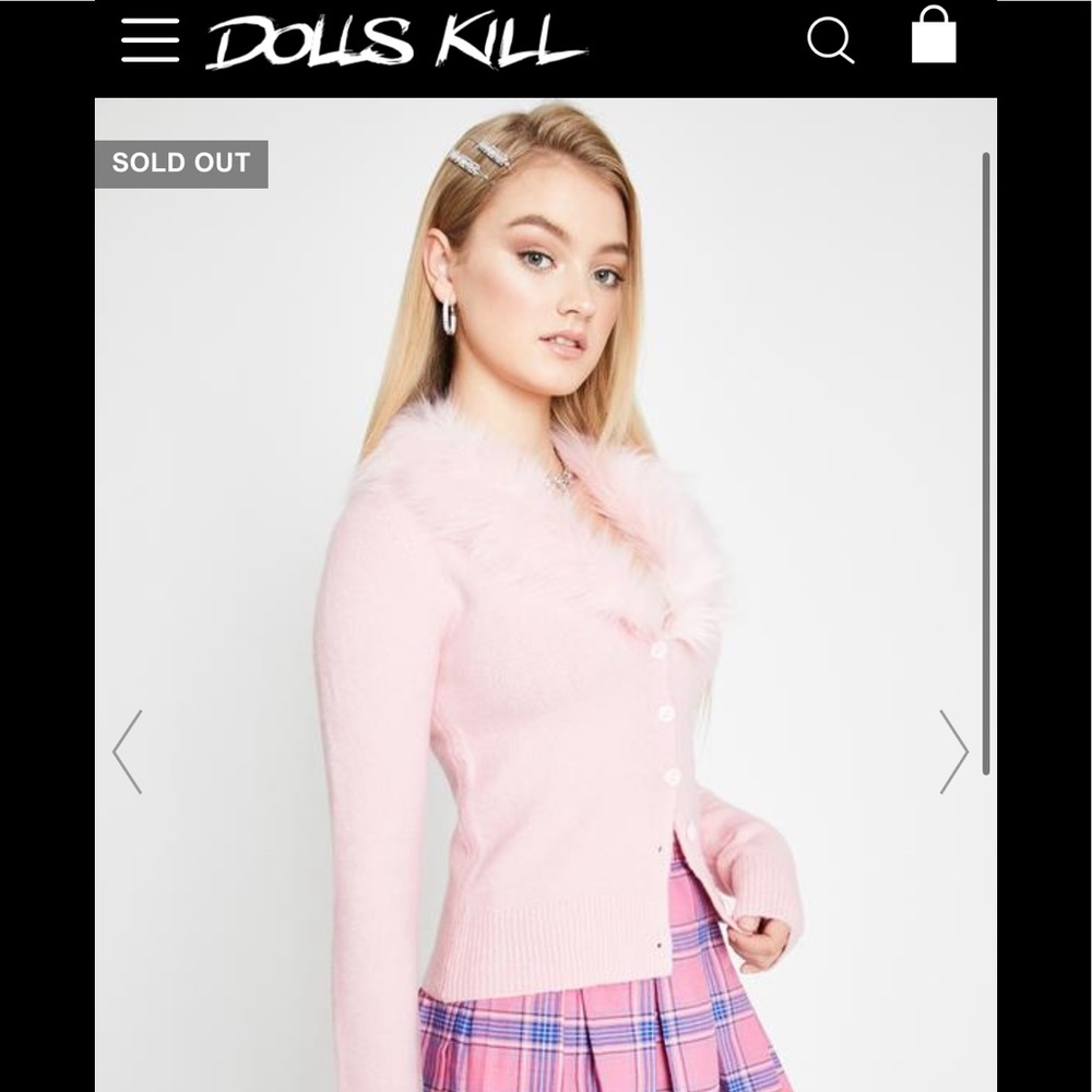 SOLD Sugar Thrillz Social Status Sweater pink fur trim